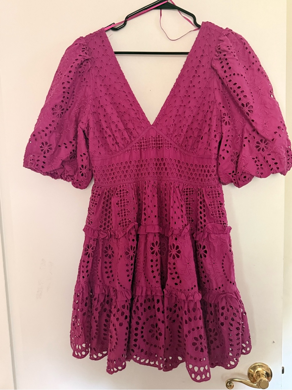 Cynthia Rowley Magenta Eyelet Tiered Mini Dress